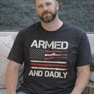 Armed and Dadly | Black Heather | Graphic T-Shirt